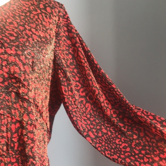 NWT Allison Daley red & black cheetah print 3/4 sleeves layered formal blouse - Picture 5 of 16